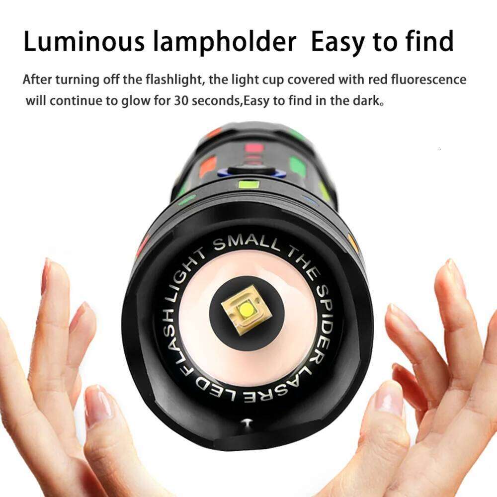 Long Range LED Flashlight With Fluorescent Film Powerful Bright Tactical Torch Display Rechargeable Battery Lantern Z260301