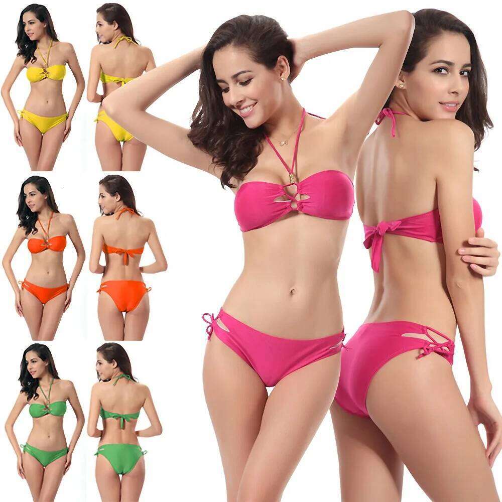 2025 New Arrival Women's Swimsuit Sexy Nylon Bikini Cutout Solid Color Beach Set Pool Spa Wear Z260301