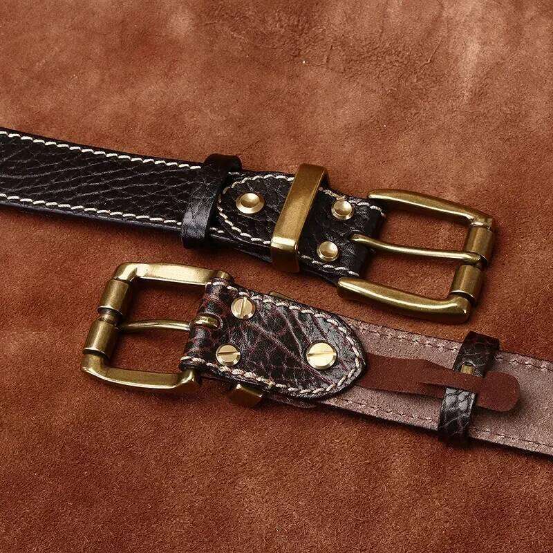 3.8cm Thick Wild Cowskin Men Belt High Quality Genuine Leather Brass Buckle Retro Strap Male Jeans Luxury Designer Belts for Man S260228