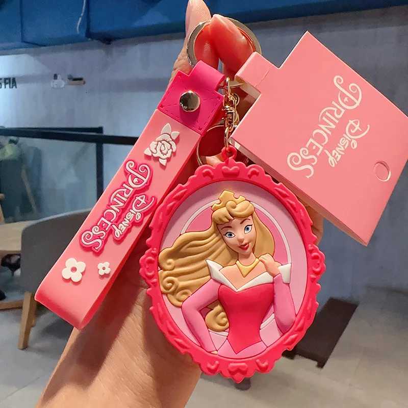 Disney Princess Ariel Snow White Acrylic Mirror Keychain Cute Bag Charm Purse Accessories for Women Girls Gift Kawaii H260302