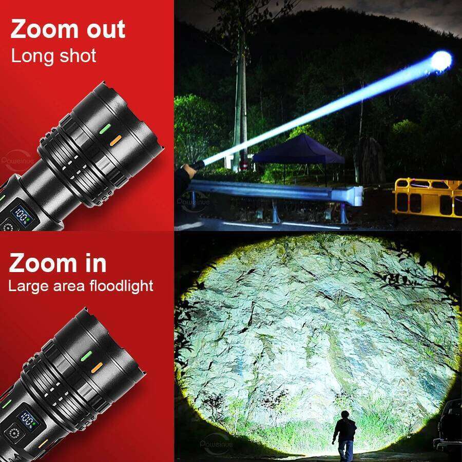 900000000LM 1000W Powerful LED Flashlight Built-in Battery USB Rechargeable Strong Light Tactical Torch Camping Hiking Lantern Z260301