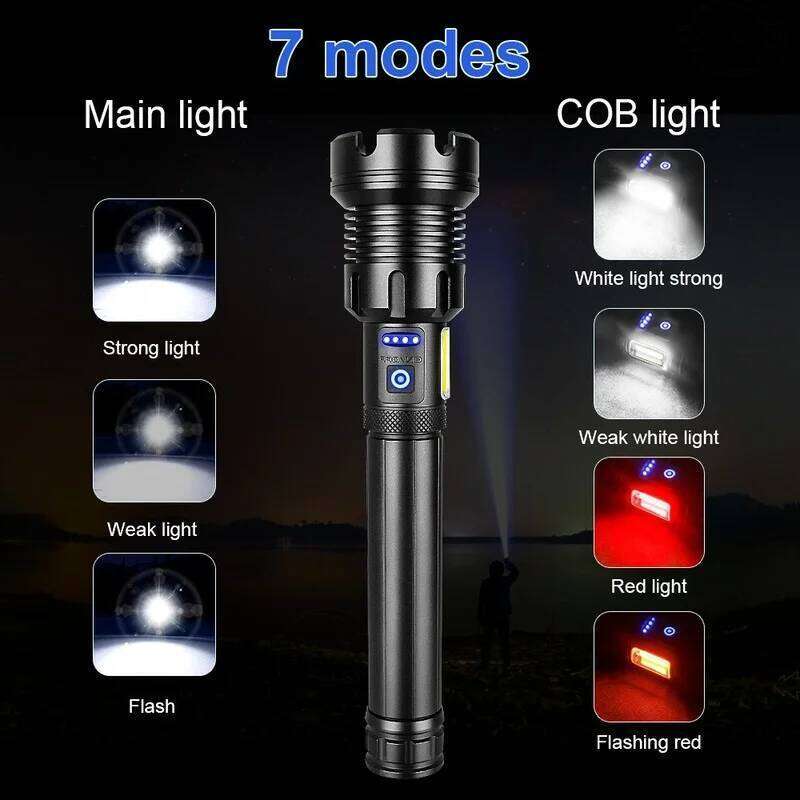 Powerful LED Flashlight COB Side Work Light USB Rechargeable Zoomable Suitable Self-defense Hand Lamp Outdoor Camping Lantern Z260301