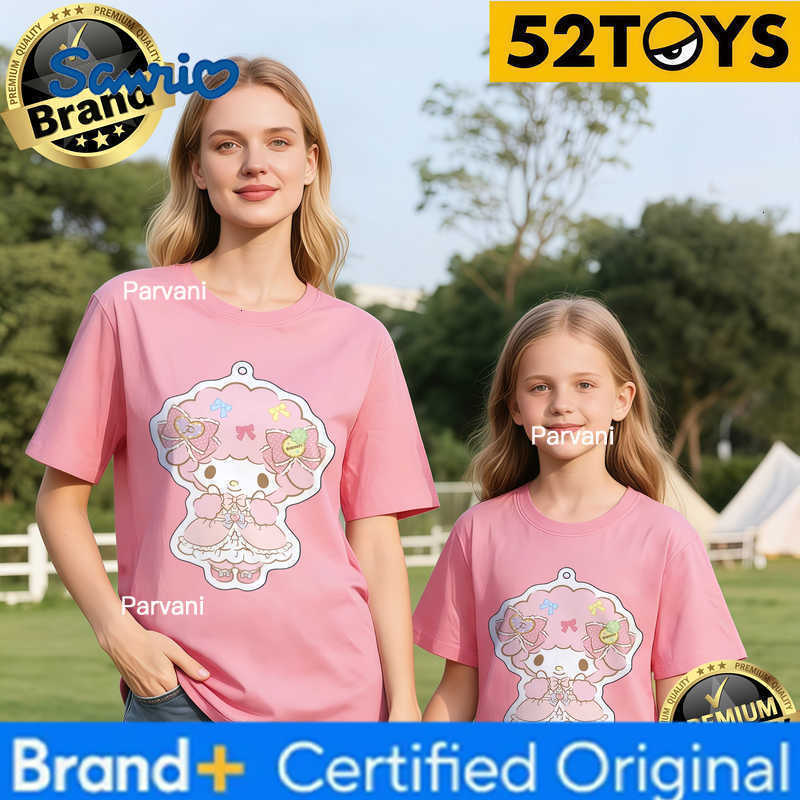 Sanrio 2026 Summer Family Must-Have 52TOYS My Melody Lace Print T-Shirts Loose 100 Cotton High Quality Parent-Child Tees Single Piece H260302