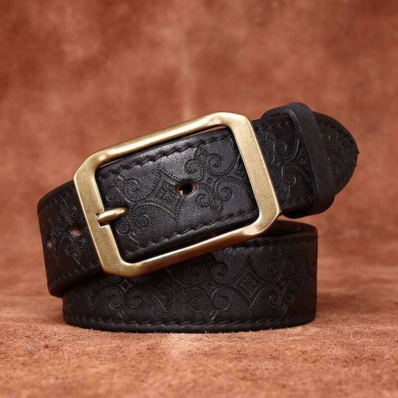 3.8CM Thickened Italian Pure Cowhide High Quality Genuine Leather Belts for Men Carving Strap Male Brass Buckle Jeans Cowboy S260228