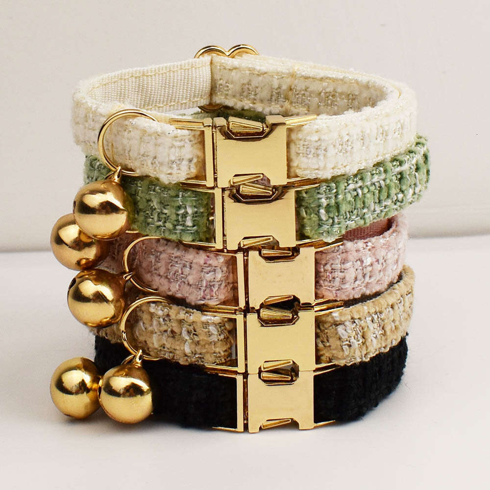 Pet Dog Collar Dog Clothes Luxury Tweed Pet Collar with Bell Adjustable Safety Buckle Multi Color Cat Dog Collar Wholesale