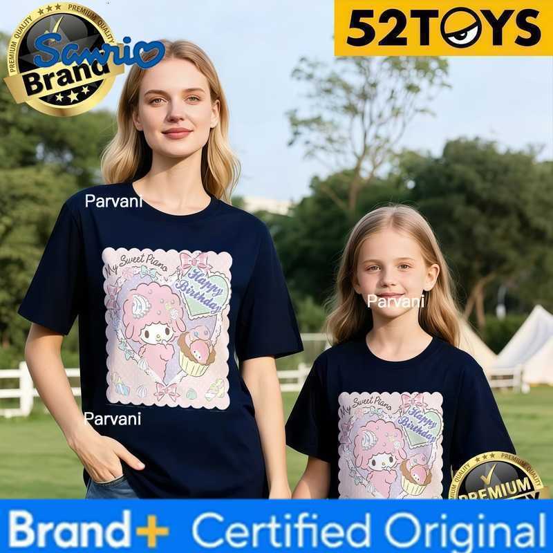 Sanrio 52TOYS My Sweet Piano Birthday Print Family T-shirts 2026 Summer 100 Cotton Casual Loose Parent-Child Tees Single Piece3Pcs H260302