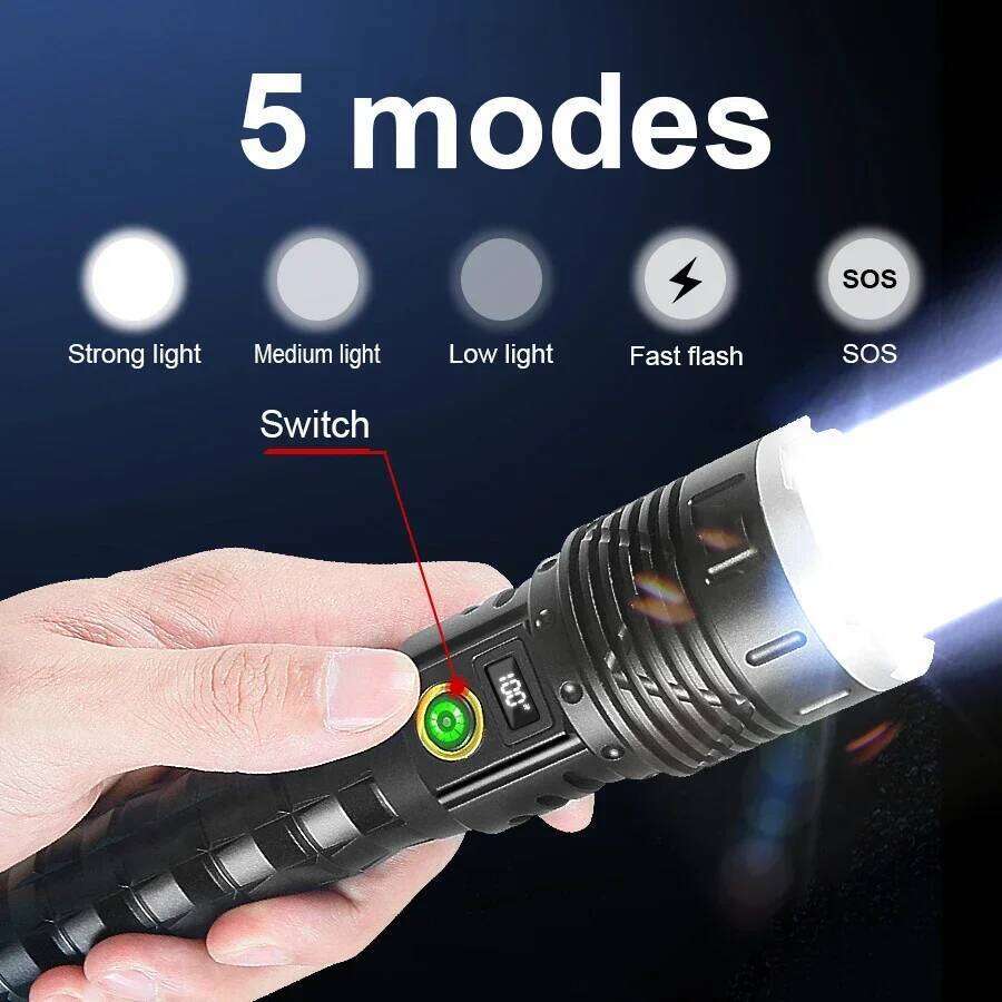 High Power LED Flashlight USB Rechargeable Outdoor Hand Lamp Lantern Long Range Spotlight Tactical Torch For Camping Climbing Z260301