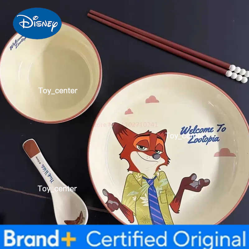 Disney Anime Cartoon Ceramic Tableware Set Zootopia Nick Wilde Household Fox Tableware Ceramic Cute Rice Bowls Dishes Plate Deco H260302