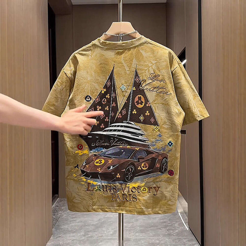 Trendy Brand Embroidered Letter Short For Men Summer Versatile Painted Smooth Sailing Printed Half Sleeve Youth Casual T-Shirt