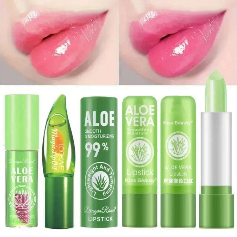 Aloe Vera Moisturizing Lipstick Natural Lasting Temperature Color Changing Lip Balm Fade-Resistant Nourishing Lips Care Makeup H260302