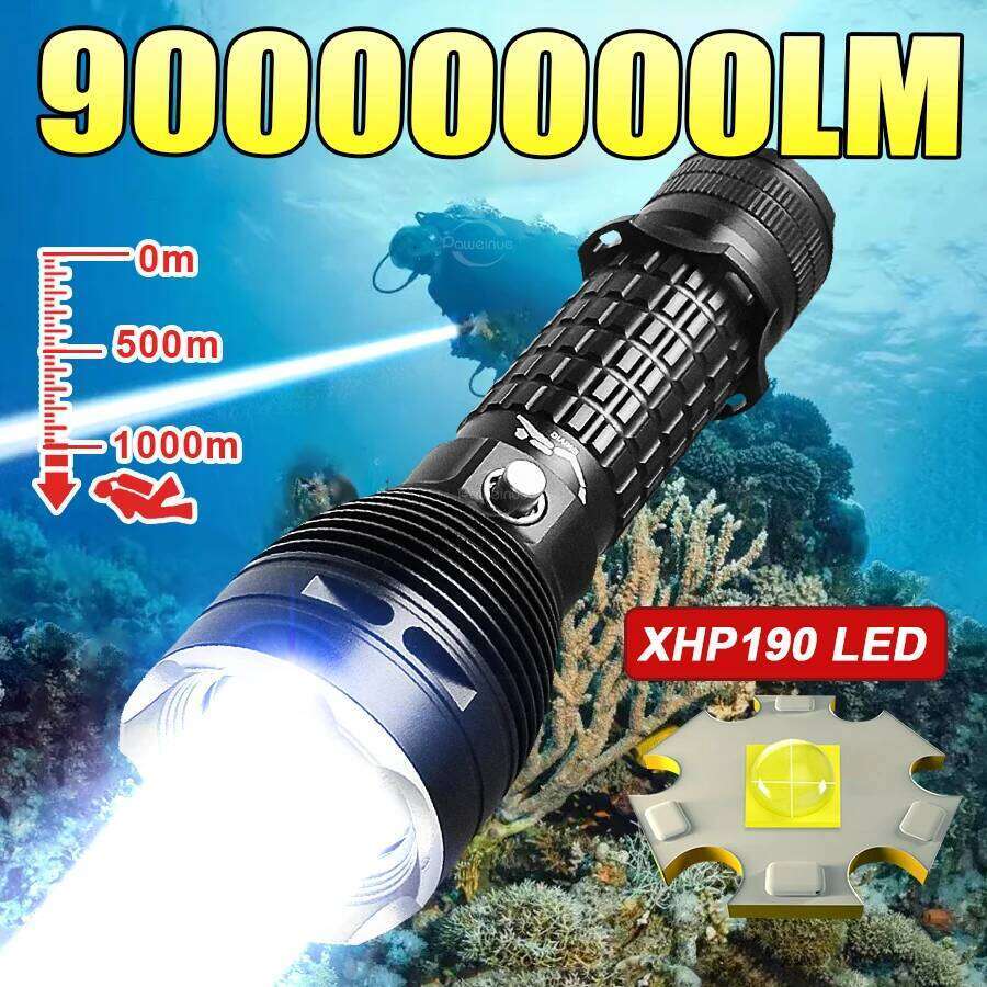 90000000LM Upgrade XHP190 Diving Flashlight Powerful Profession Underwater Lamp Rechargeable Dive Torch IP8 Waterproof Scuba Lam Z260301