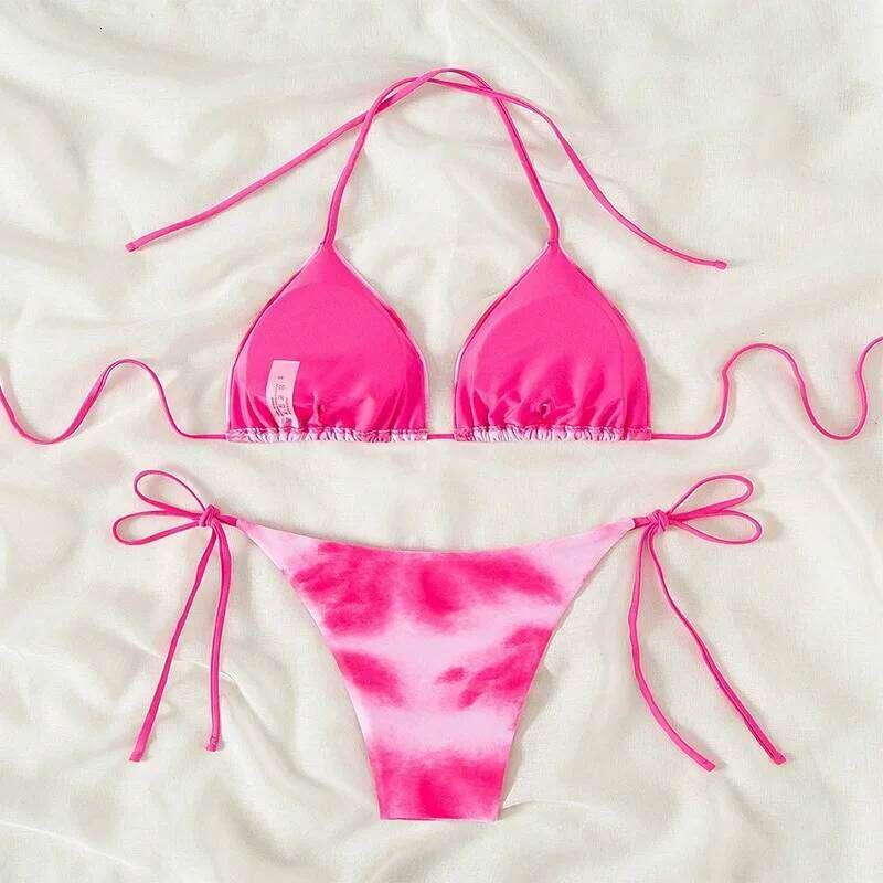 Tie Dye Bikins 2025 Mini Micro String Women Swimwear Female Swimsuit Two Pieces Bikini Set Halter Bathing Suit Swim Lady Z260301