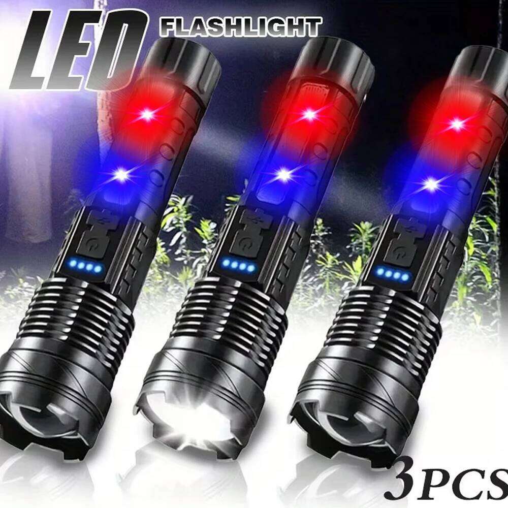 Powerful XHP50 LED Flashlight Waterproof Torch With Side Light 7 Modes Camping Fishing Lantern Type C Rechargeable Zoom Lamp Z260301