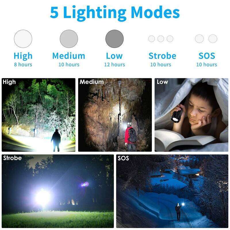 Rechargeable LED Flashlights 5000 Lumens Super Bright Torch 5 Modes Zoomable Waterproof Powerful for Camping Outdoor Emergency Z260301