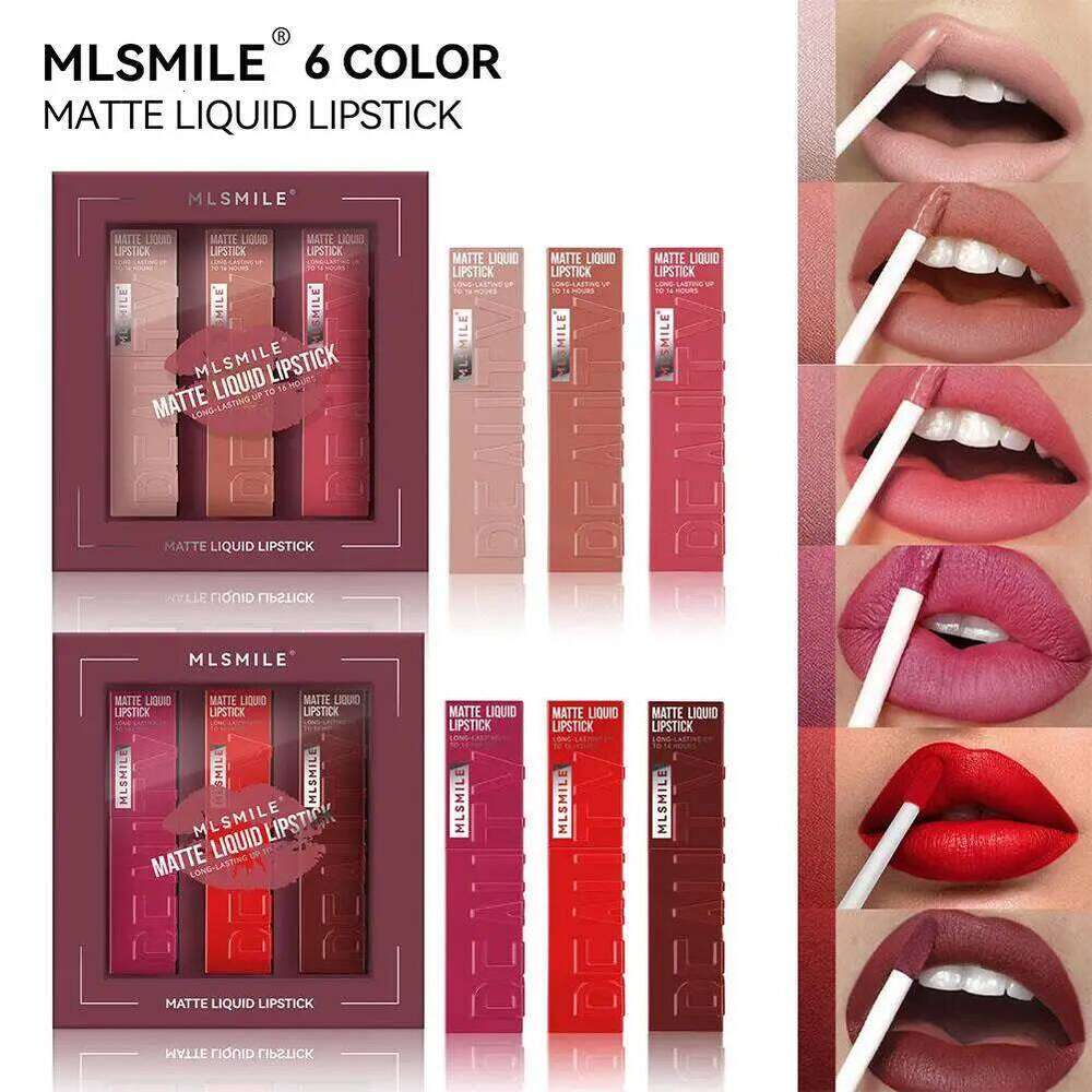 6 Colors Sexy Matte Nude Liquid Lipsticks Non-stick Cup Long Lasting Velvet Gloss Square Tube Tint Waterproof Lip Makeup H260302