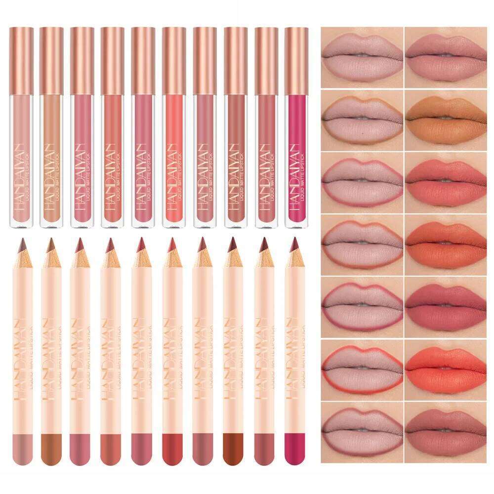 12 Color Matte Liquid Lipstick + Liner Set Nude Velvet Lip Gloss Waterproof Long Lasting Lipgloss Glaze Cosmetics Kit H260302