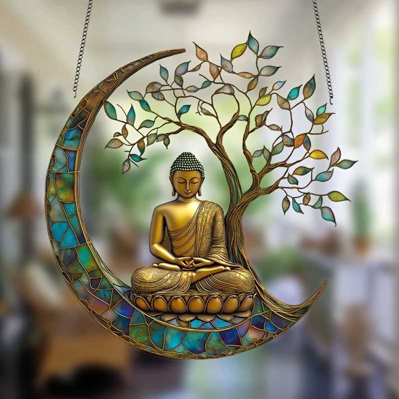 Acrylic 2D Buddha Statue Sun Catcher Buddhist Believer Window Ledge Light Collector Home Decoration PendantT260302