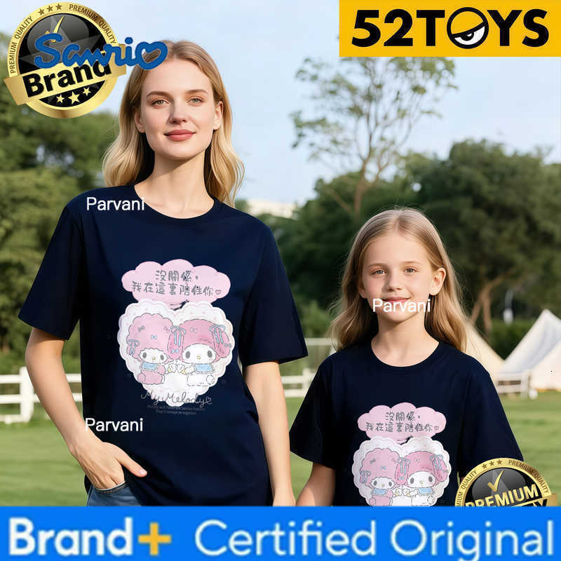 Sanrio 2026 Autumn-Winter Trending My Melody Heart Hug Print 100 Cotton Parent-Child T-Shirts High Quality Loose Casual Breathable H260302