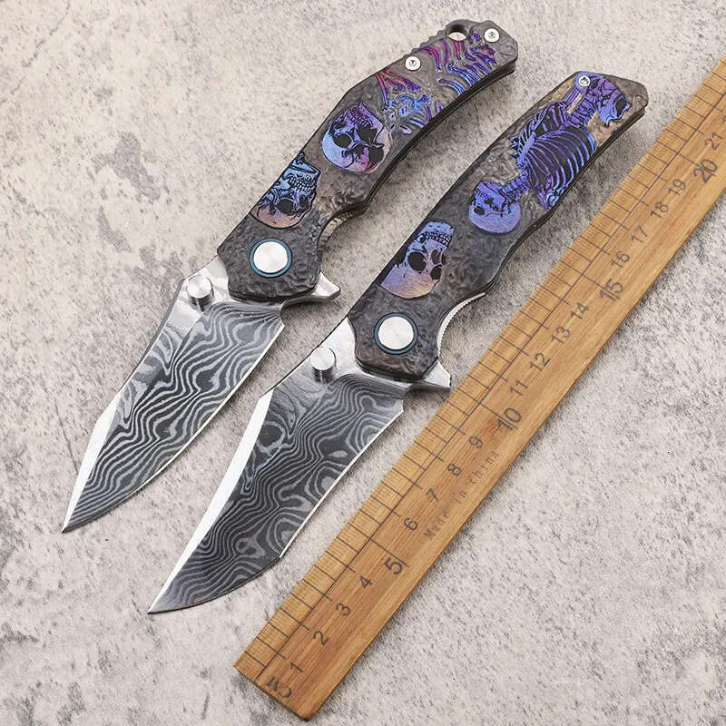 High Quality A2617 Flipper Folding Knife VG10 Damascus Steel Vacuum Heat Treatment Blade CNC Titanium Alloy Handle Ball Bearing Outdoor EDC Pocket Kni