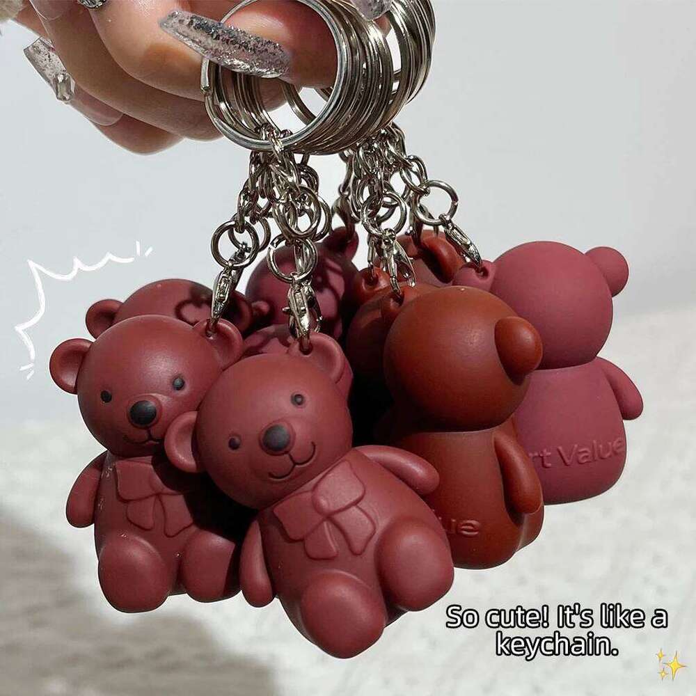 Keychain Design Cute Bear Matte Lipstick Velvet Glaze Sexy Red Lip Gloss Women Long Lasting Lip-Tint Mud Cosmetics H260302