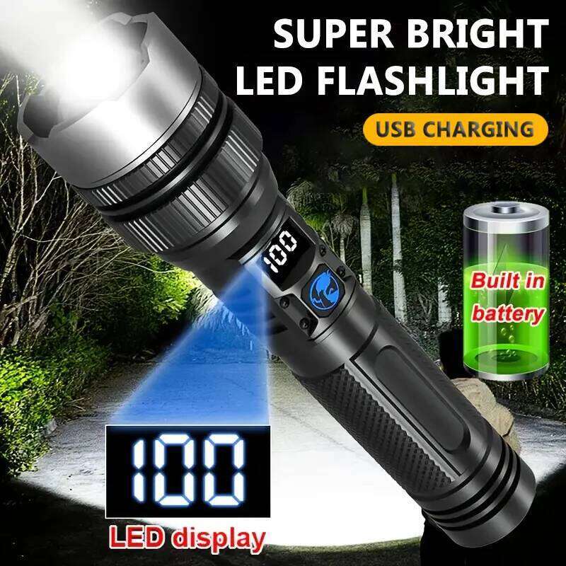 High lumen LED flashlight with digital display, USB charging, Telescopic zoom function and 1200mAh Li-ion battery Z260301