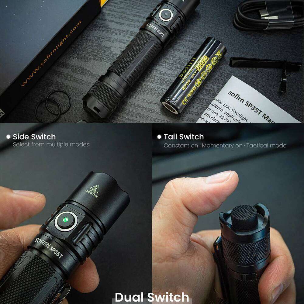 Sofirn SP35T 3800lm Tactical 21700 Flashlight Powerful LED Light USB C Rechargeable Torch with Dual Switch Power Indicator ATR Z260301
