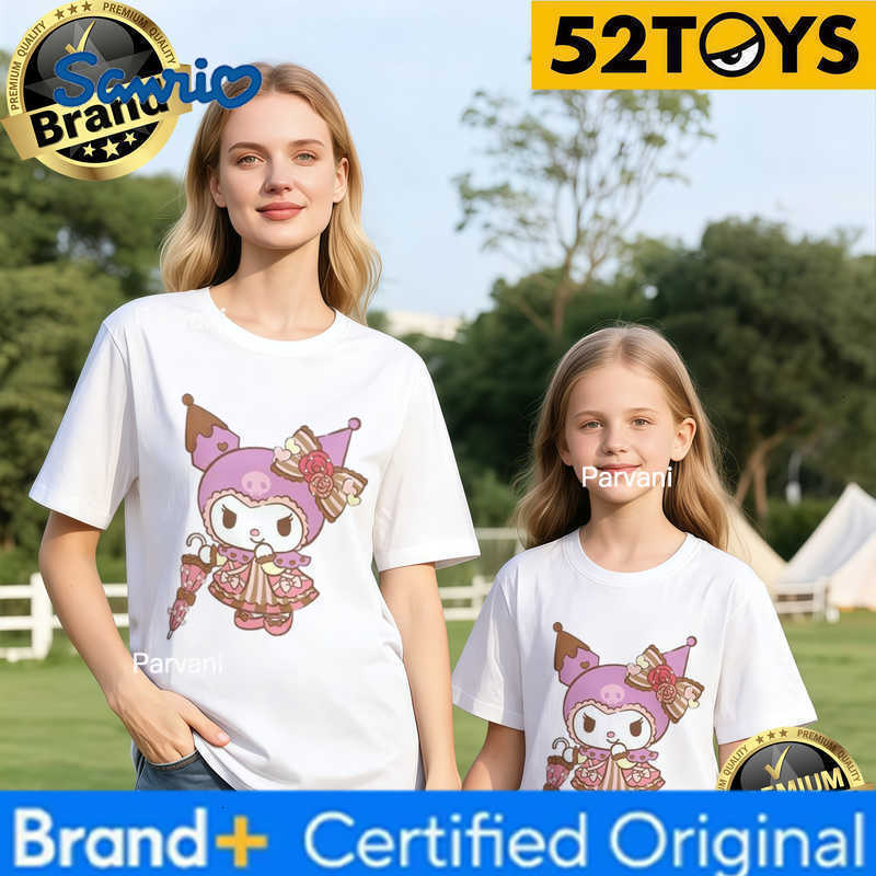 Sanrio 2026 Autumn-Winter Trending Kuromi Vintage Dress Print 100 Cotton Parent-Child T-Shirts High Quality Loose Casual Breathable H260302