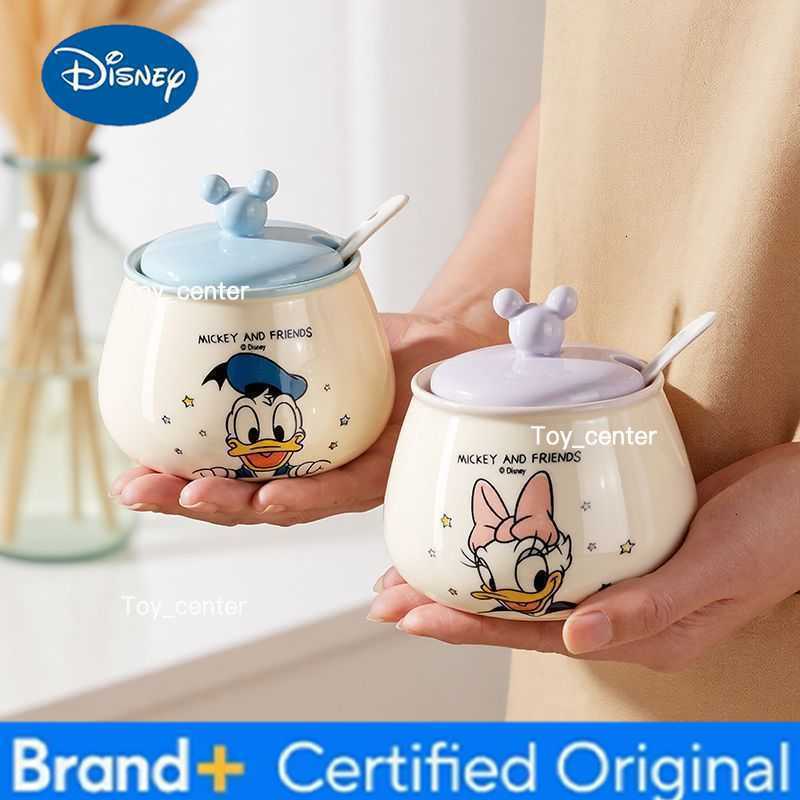 Disney Mickey Minnie Cartoon Anime Ceramic Seasoning Jar with Spoon Cute Kitchen Supplies Donald Duck Salt Jar Gift for Girls H260302