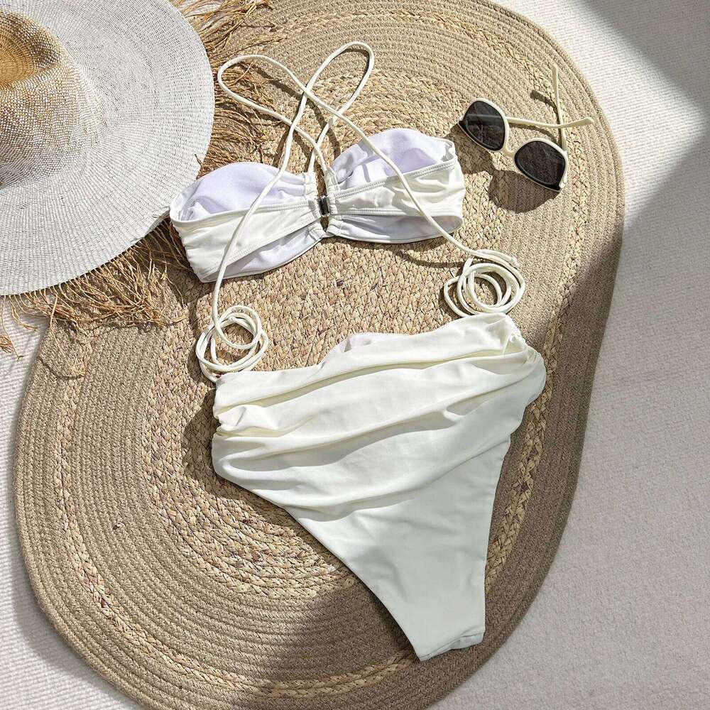 Underwire 3D Flower Bikini Set Two-Pieces Swimwear Women Floral Swimsuit Red White Bathing Suit Beachwear Brazilian Biquini Z260301