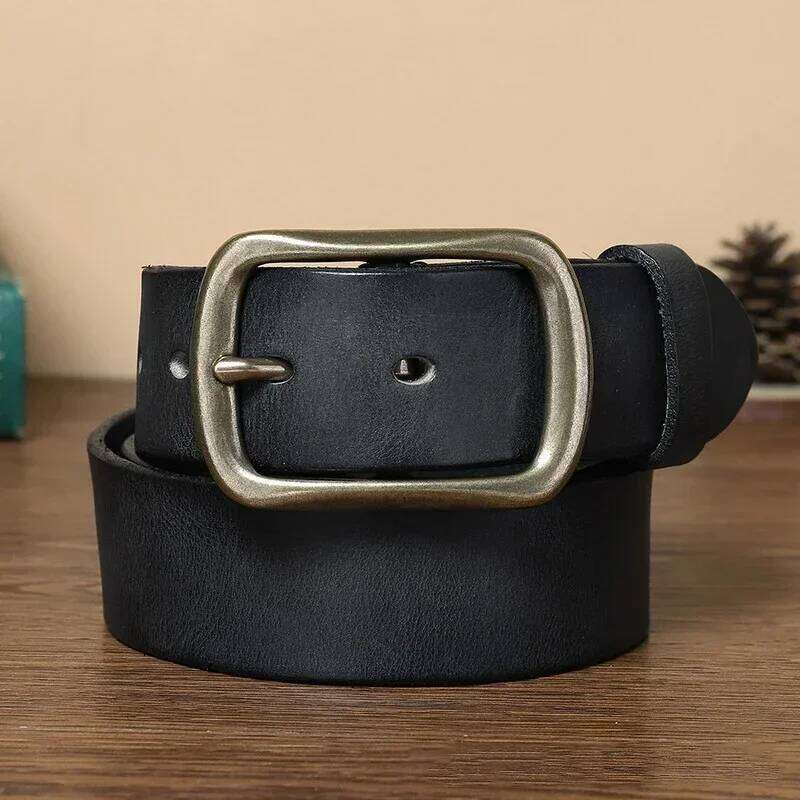 3.8 Width High Quality Pure Cowhide Genuine Leather Men's Fashion Brass Buckle Brand Jeans Belts for Men Luxury S260228