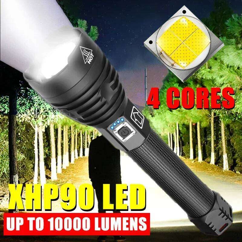 Most Powerful XHP90 LED Flashlight 100000LM USB Rechargeable Zoom Lantern Waterproof Hand Lamp Outdoor Camping Tactical Torch Z260301