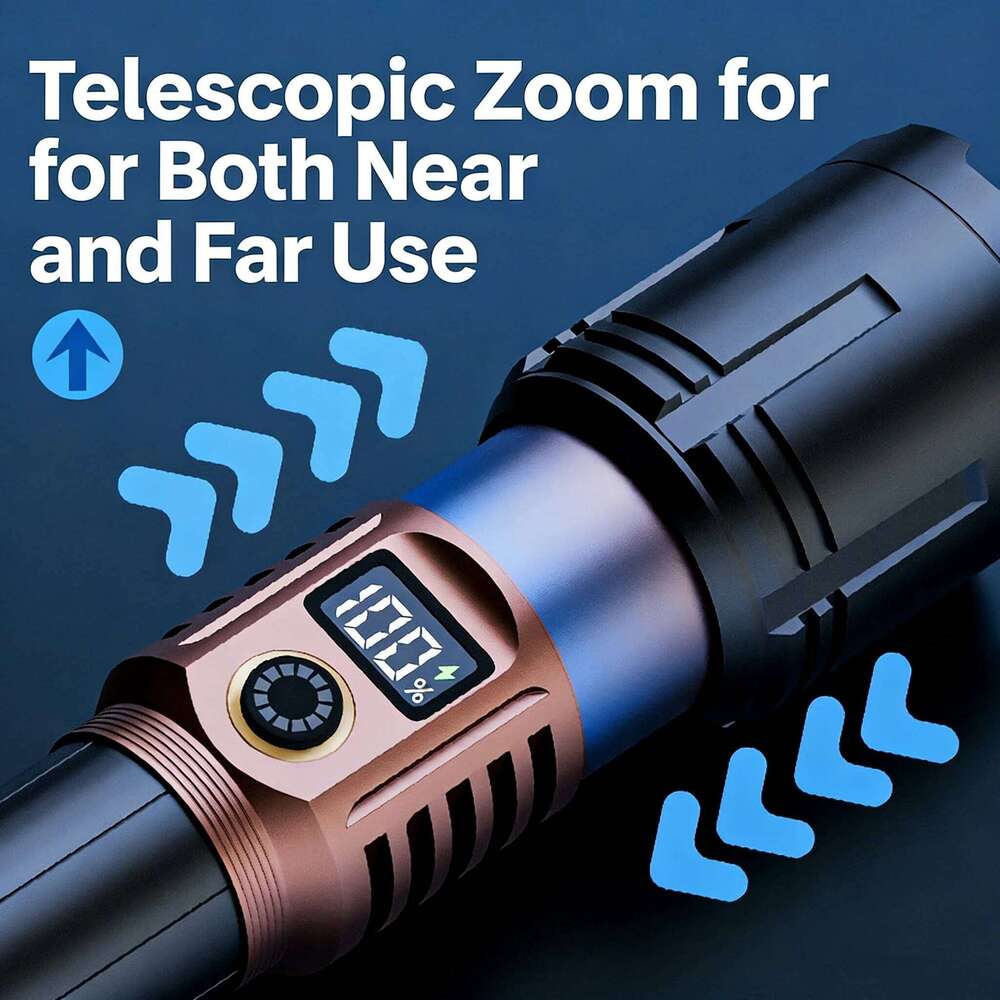 Super Bright High Lumens Flash Light, 5 Modes Zoomable Torches with LCD Digital Display, Powerful Handheld LED Flashlights Z260301