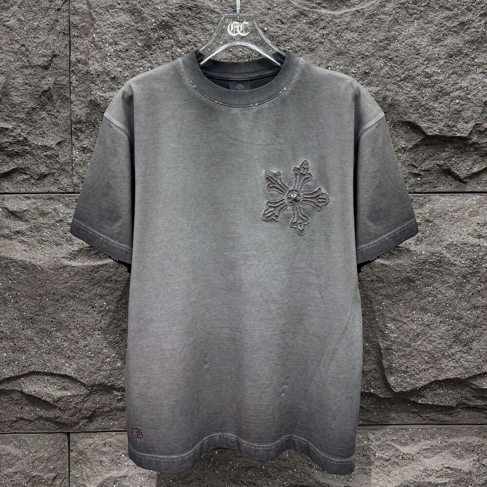 Foreign Trade Cross-Border CH Chrome Couple Street Style Loose-Fitting Trendy Brand Heavy-Duty Washed Vintage Pullover Crew Neck Short-Sleeve T-Shirt 