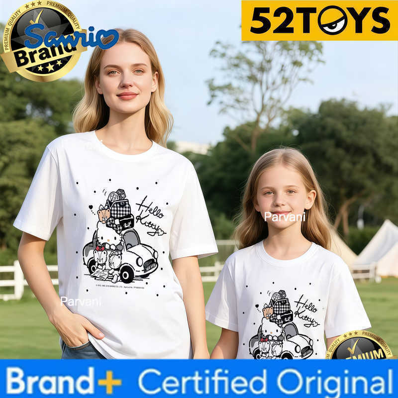 Sanrio 2026 Autumn-Winter Trending Hello Kitty Road Trip Print 100 Cotton Parent-Child T-Shirts High Quality Loose Casual Fashion H260302