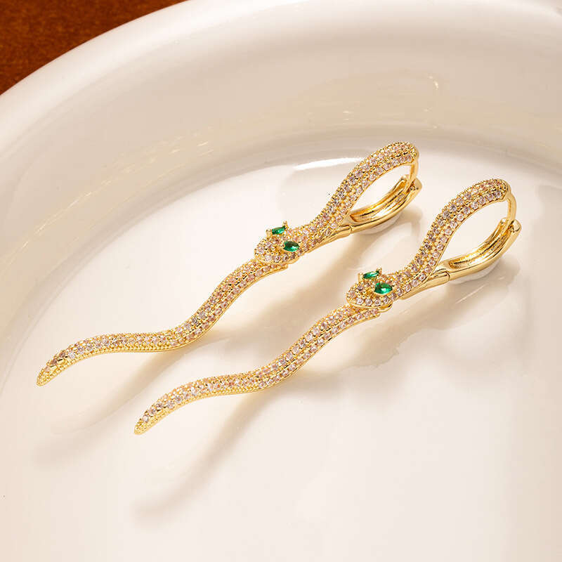 Zircon Snake-shaped Zodiac Year Light Luxury High-end Elegant Stud Earrings