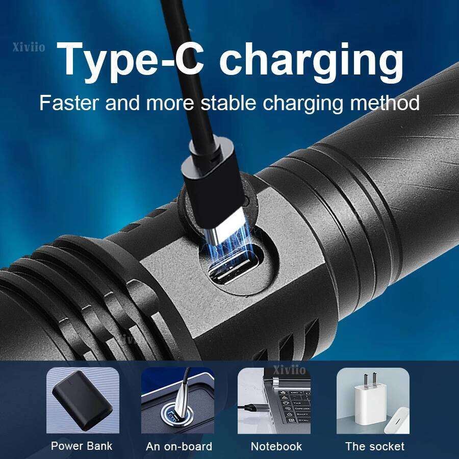 2026 New Super Bright 18650 Rechargeable Torch 9000000LM Powerful LED Flashlight Outdoor Camping Fluorescent Lantern Z260301