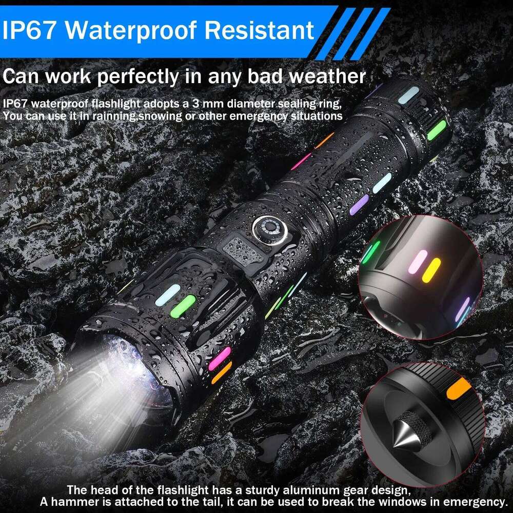 2026 Latest High Power LED with Zoom Digital Display Lantern USB Rechargeable Flashlight for Camping and Hiking Z260301