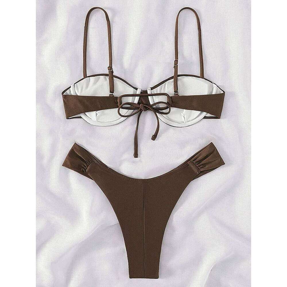 Sexy Wrinkled Underwired Brazilian Female Swimsuit Women Swimwear Two-pieces Bikini Set Triangle Bathing Suit Swim Lady Z260301