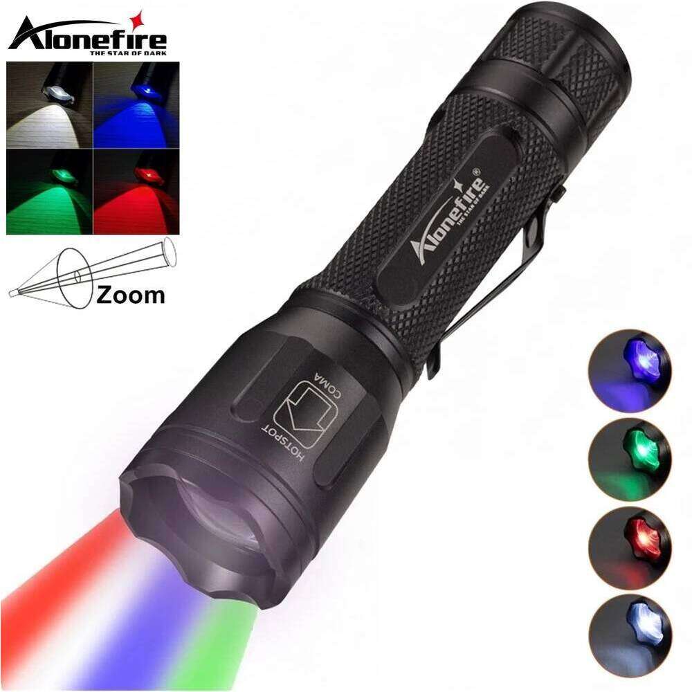 4-In-1 Multicolor LED Flashlight Red Blue Green White Lamp Portable Outdoor Hunting Photography Selfie Hiking High Light Torch Z260301