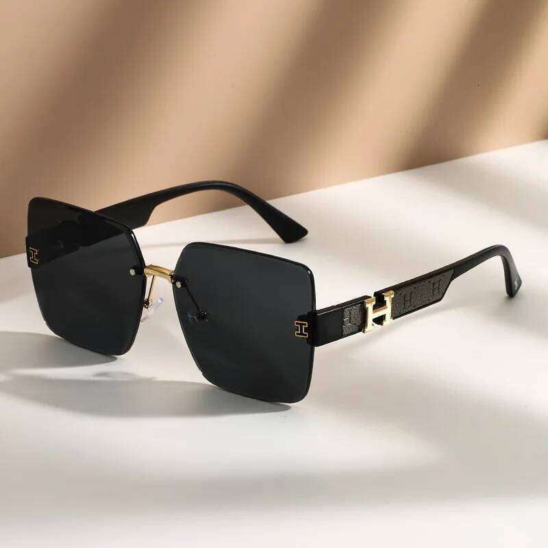 Large Square Frame Trendy Gradient Summer Sun Protection Rimless High-End Feel Sunglasses
