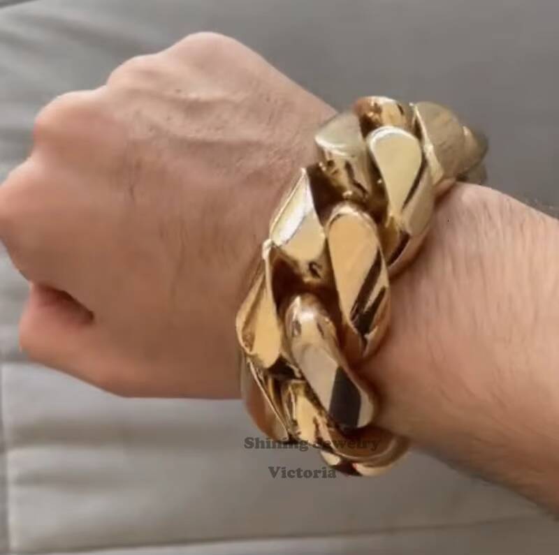 New Arrival 28MM 520G 95 Custom Made Hip Hop Jewelry Real Gold 14K Plating 925 Solid Silver Gold Cuban Bracelet