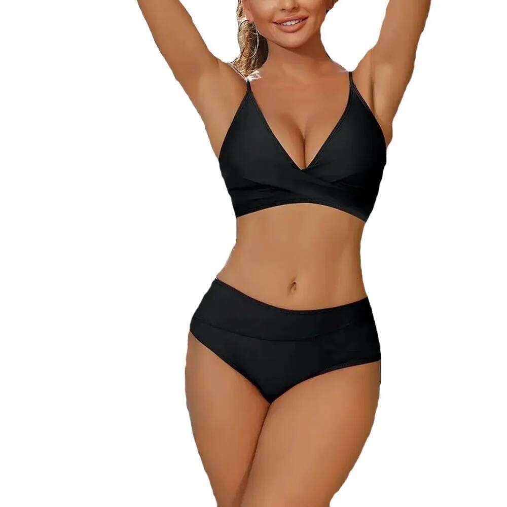 Women's Bikini Swimsuits Two Piece Tummy Control Bathing Suit V Neck Twist Front Swim Suits Z260301