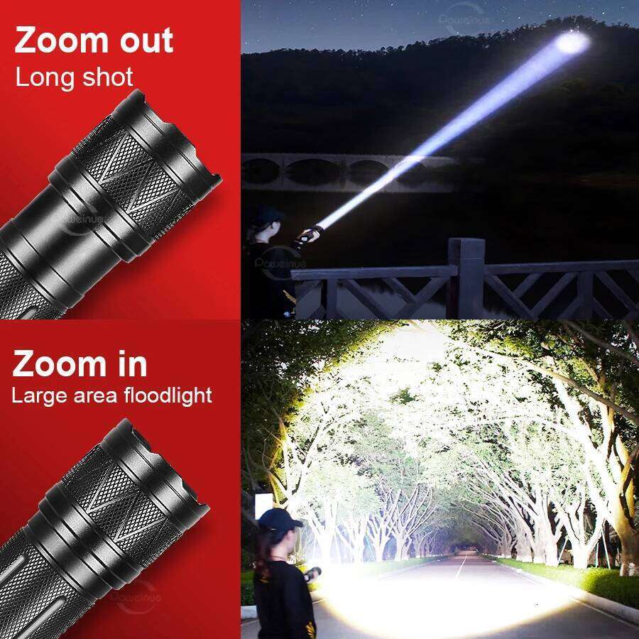 Paweinuo LED Handheld Flashlight Ultra-Bright 15000mAh 860000000LM Zoomable Tactical Lantern Rechargeable Battery Powerful Torch Z260301
