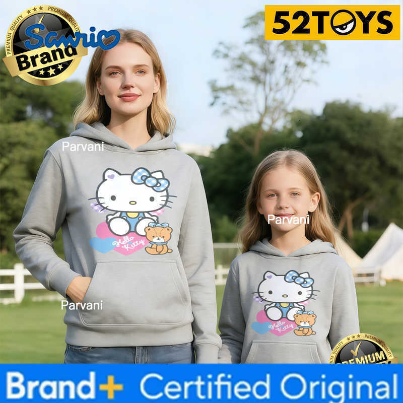 Sanrio 2026 Autumn-Winter Trending Hello Kitty Teddy Bear Print 100 Cotton Parent-Child Hoodies High Quality Loose Casual Fashion H260302