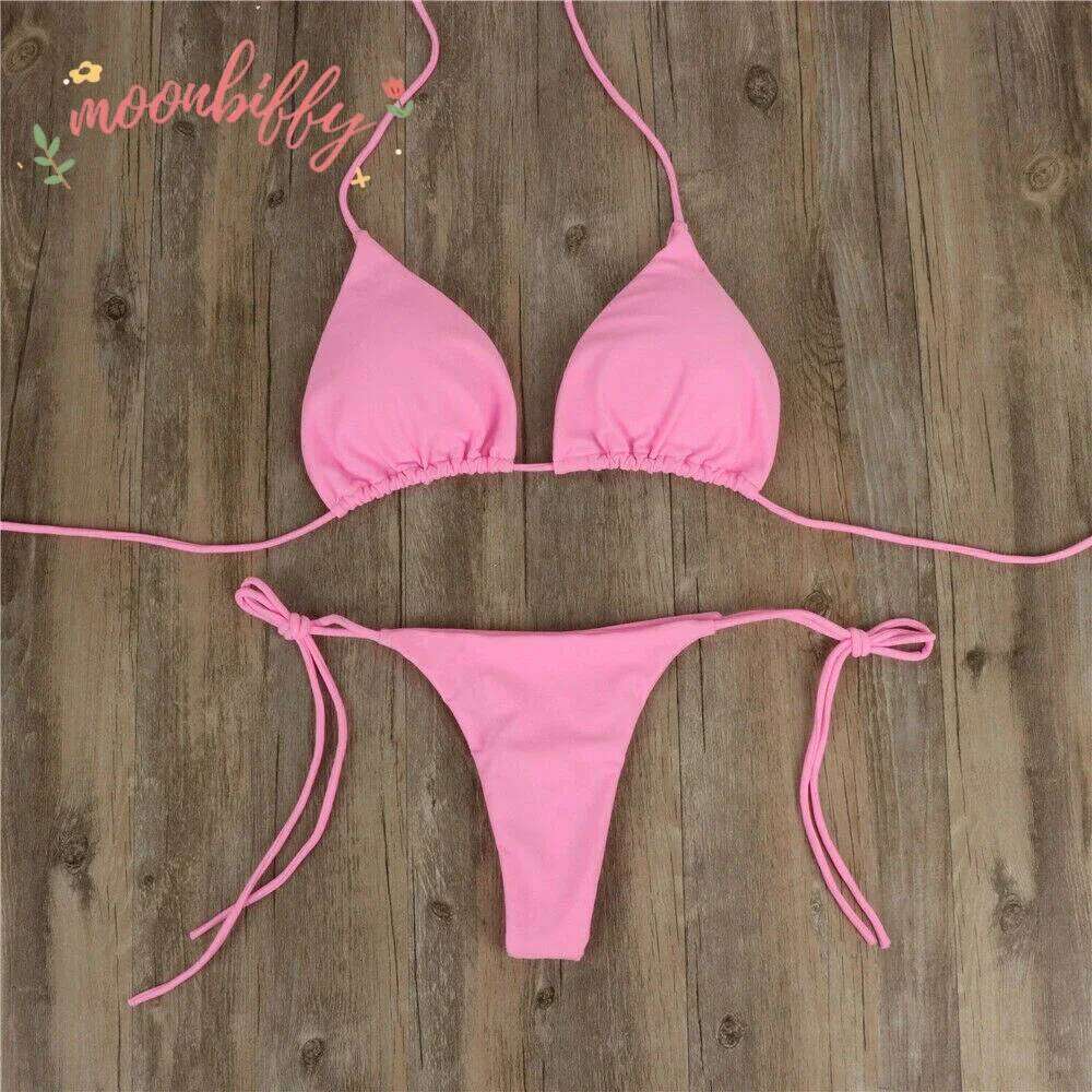 Women Thong Set Side Lace-up Sexy Swimsuit Bandage Neck Tie Swimwear Adjustable Brazilian Style Bikini Underwear Z260301
