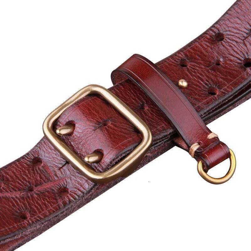 Double-pin Copper Buckle Luxury Fashion Belt Retro First Layer Pure Cowhide Jeans with Genuine Leather Stylish Men's Belts S260228