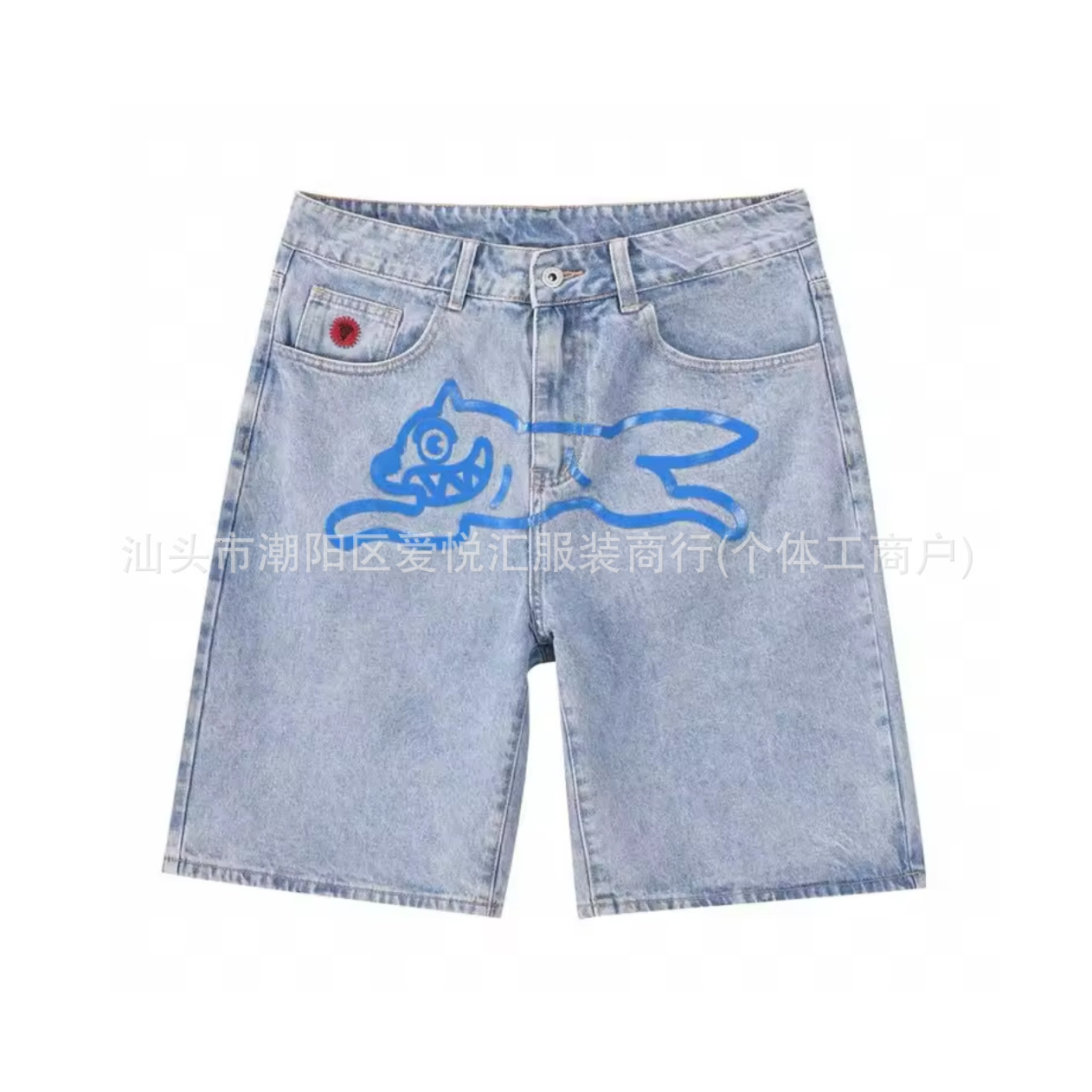 Summer Y2k Streetwear Mens Denim Shorts Hip Pop Dog Printed Male Knee Length Jeans Wide Leg Baggy Shorts Pants 250303