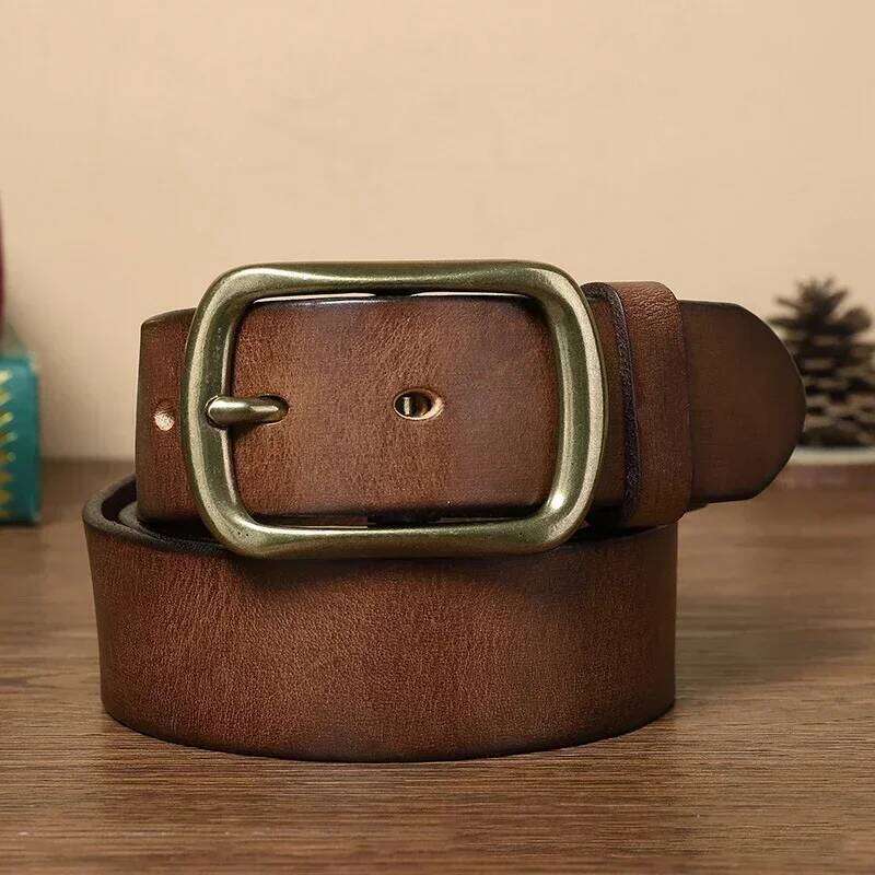 3.8 Width High Quality Pure Cowhide Genuine Leather Men's Fashion Brass Buckle Brand Jeans Belts for Men Luxury S260228