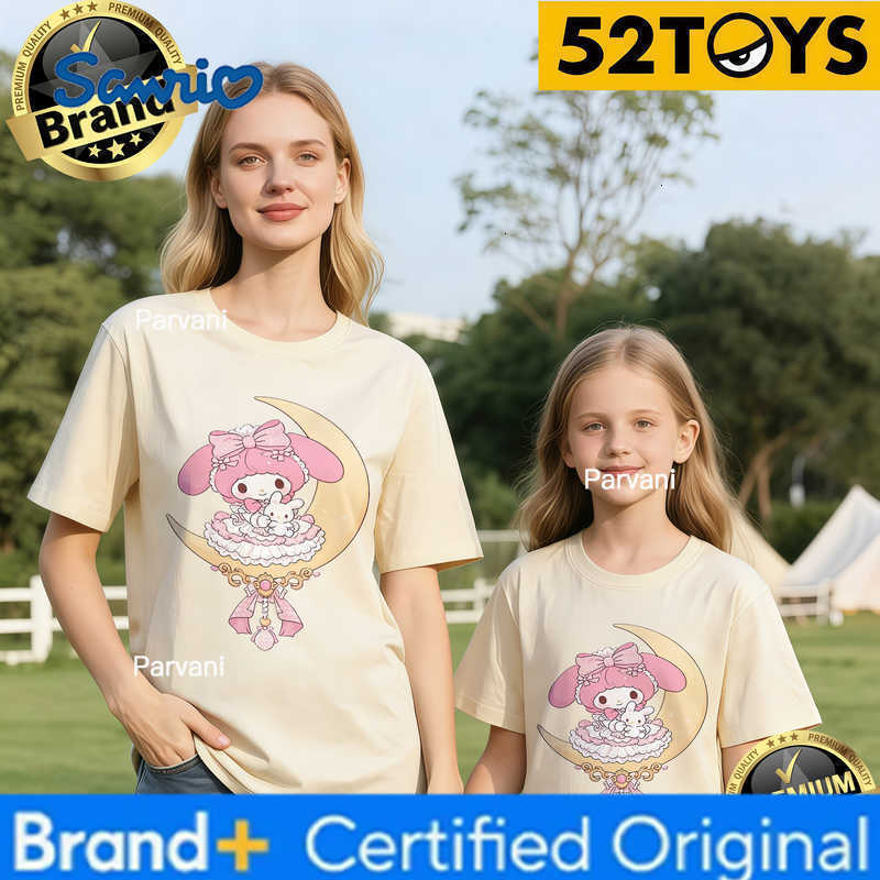 Sanrio 2026 Autumn-Winter Trending My Melody Moon Princess Print 100 Cotton Parent-Child T-Shirts High Quality Loose Casual Y2k H260302