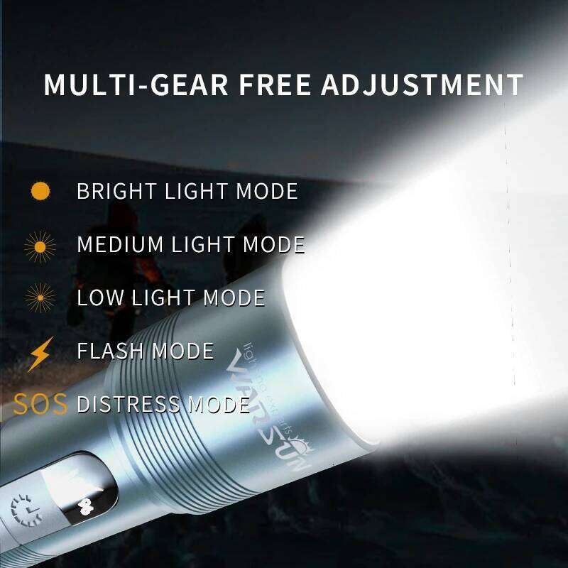 WARSUN 1000 Lm LED Lithium Battery Rechargeable Flashlight Multifunctional Outdoor Torch Portable Zoomable Camping Light Z260301